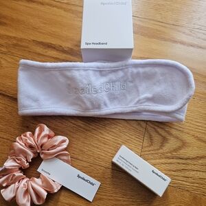 SpoiledChild White Headband and Peach Scrunchie Set With Natural Pink Lip Balm